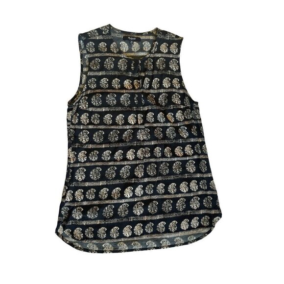 Madewell XS Sleeveless Black Ivory Stripe Print Top With Snap Front Blouse Shirt - Picture 11 of 12